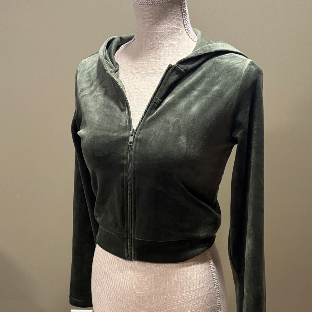 Olive Green Velour Tracksuit - Picture 4 of 5